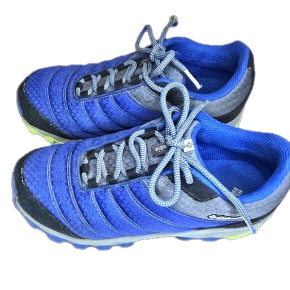Columbia Kids Plateau Waterproof Hiking Shoes - Size 4 Blue Yellow Sneakers - Picture 2 of 10